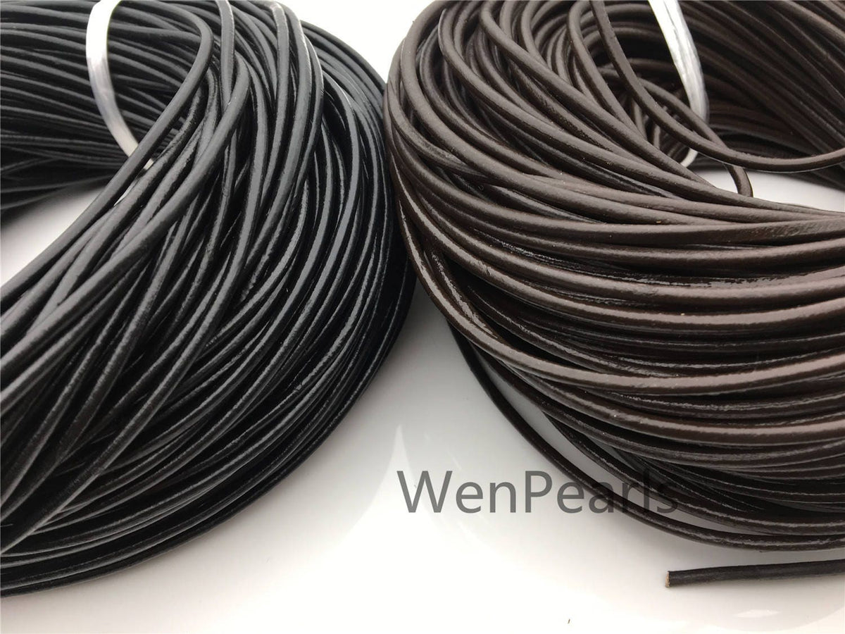 3mm Black/Coffer Round Leather Cord,Wholesale Jewelry Supplies,Distressed Matte Finish,LC3-204