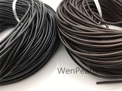 3mm Black/Coffer Round Leather Cord,Wholesale Jewelry Supplies,Distressed Matte Finish,LC3-204