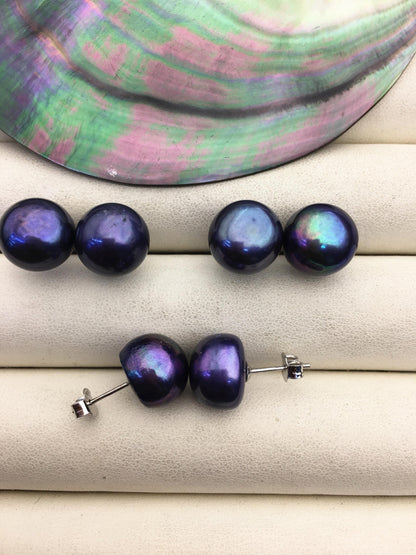 AA+ 12-13mm Big Black Pearl stud Earrings,Sterling Silver,SE1-011