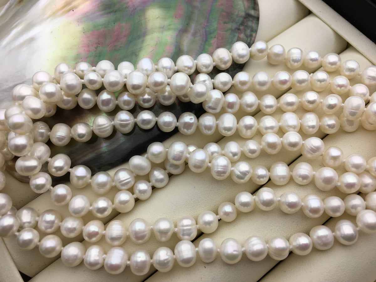 47'' AA+ 6mm white potato freshwater pearl Necklace,NPN1-054