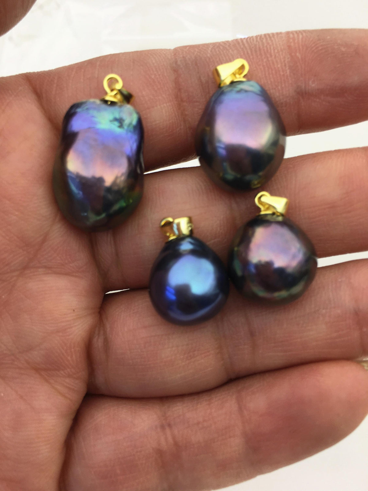 2pcs AAA 12-13mm black rainbow drop rice edison freshwater Pearl pendant,NC1-029