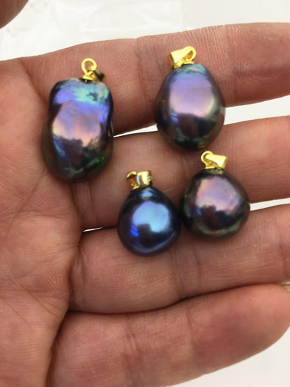 2pcs AAA 12-13mm black rainbow drop rice edison freshwater Pearl pendant,NC1-029