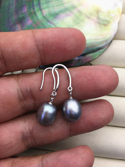 1 pair AAA 9-9.5mm gray rice pearl dangle earrings,SE3-T35