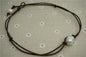 Two Strands Leather Necklace,Huge pearl necklace,Leather Pearl Choker, Pearl Leather Necklace, Black Leather Pearl necklace,Le1-065