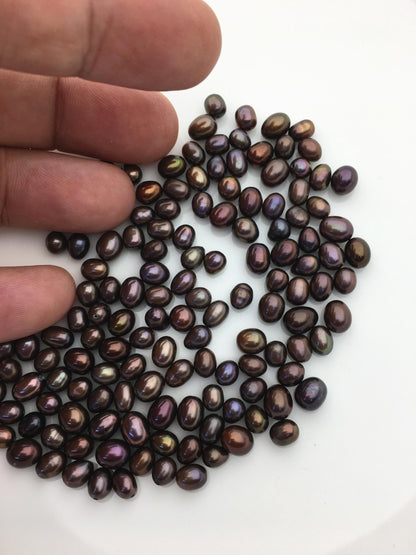 30pcs AAA 5-6mm brown rice freshwater pearl beads,loose freshwater pearl,0.9mm top half hole,LR5-T3