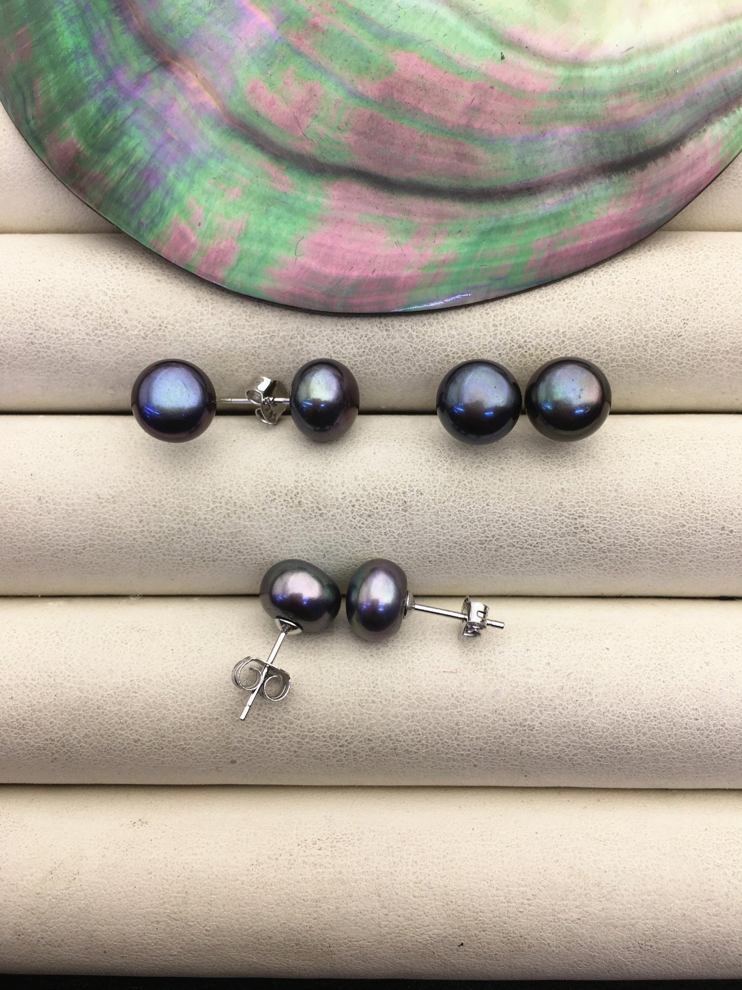 1 pair AAA 8.5-9mm Blue Green Pearl stud earrings,Sterling Silver,SE1-T1