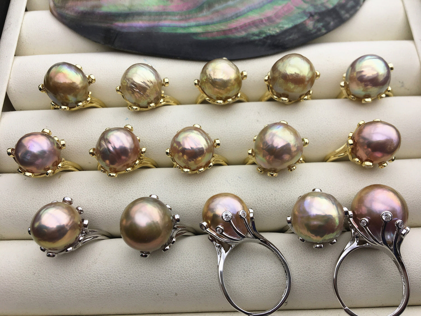 AAA Natural Rainbow Big Edison Pearl rings,Sterling Sliver Ring,affordable engagement rings,pearl wedding rings,promise rings for her,R1-T12