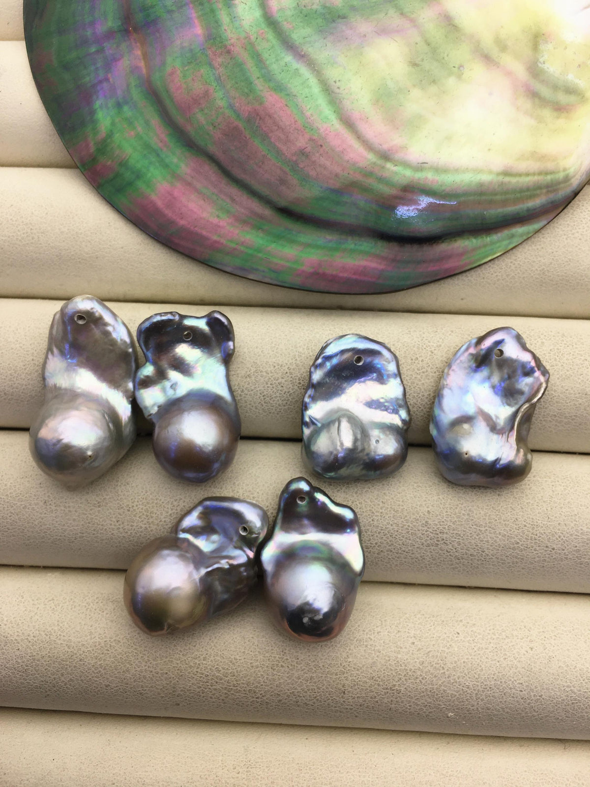 2 pairs AA+ 13-17mm Grray Flameball Pearl Pairs - large Baroque freshwater pearl pairs- 1.0 top side hole, FL15-3A-8-45