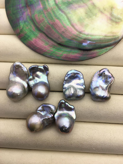 2 pairs AA+ 13-17mm Grray Flameball Pearl Pairs - large Baroque freshwater pearl pairs- 1.0 top side hole, FL15-3A-8-45
