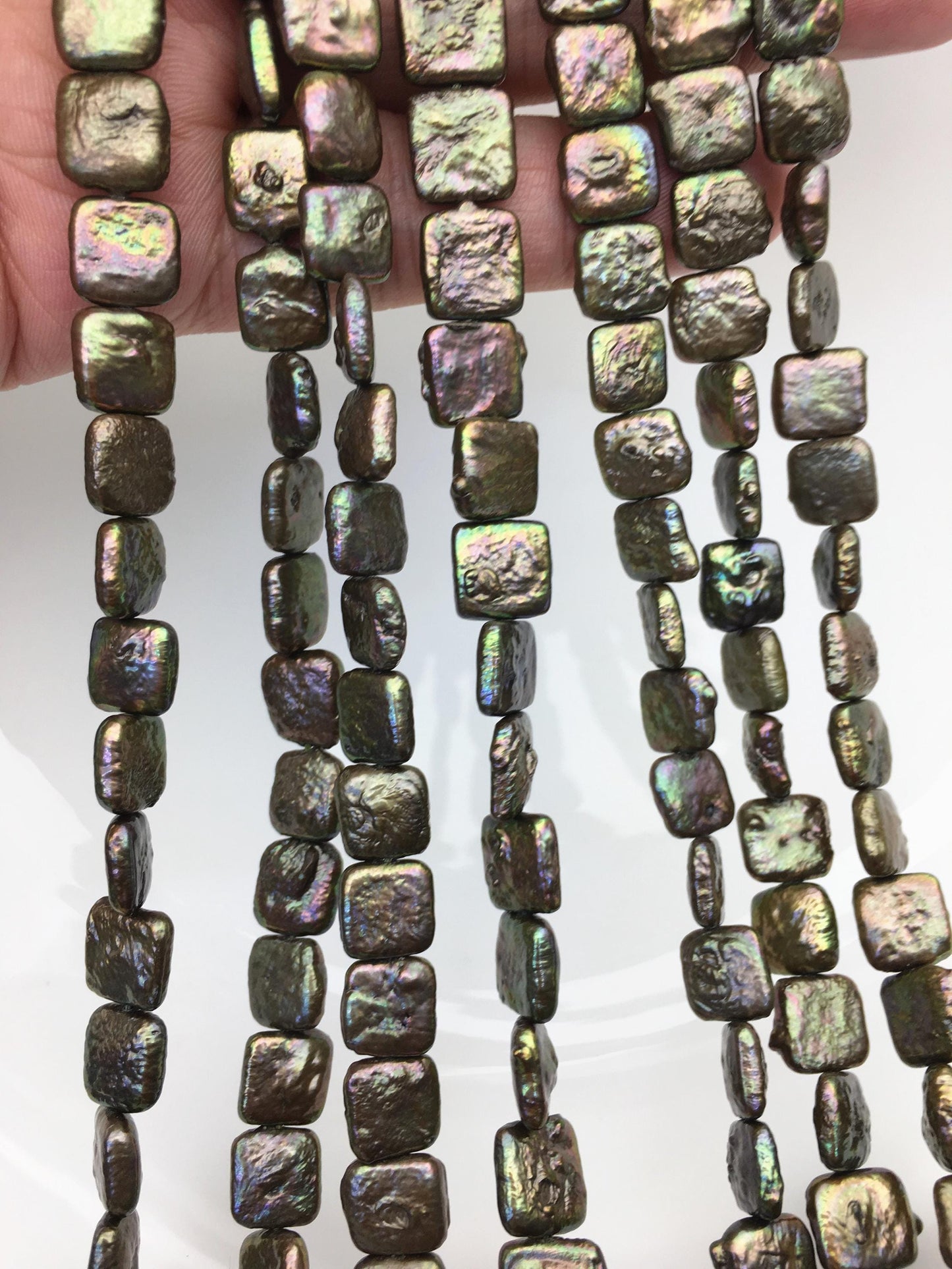 AA 9-11mm green rectangle square Shape Freshwater Pearl,Block pearl,ZS-113-6