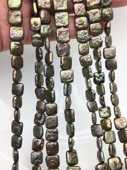 AA 9-11mm green rectangle square Shape Freshwater Pearl,Block pearl,ZS-113-6