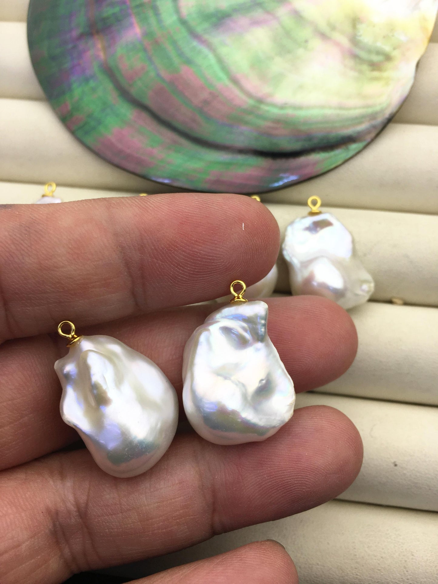 2 pairs AAA 14-16x19-23mm White Flameball Pearl Pairs - large Baroque freshwater pearl pairs,FL15-3A-10