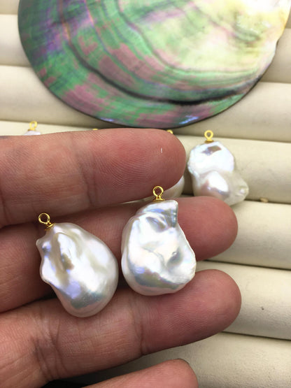 2 pairs AAA 14-16x19-23mm White Flameball Pearl Pairs - large Baroque freshwater pearl pairs,FL15-3A-10