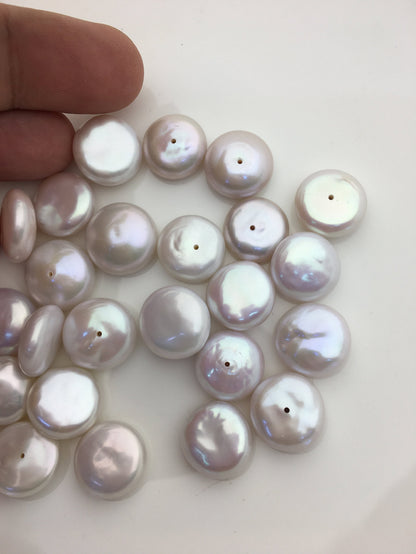 11pcs AA+ 14-15mm White Coin freshwater pearls,0.9mm bottom half hole,diy bead,COIN12-T15