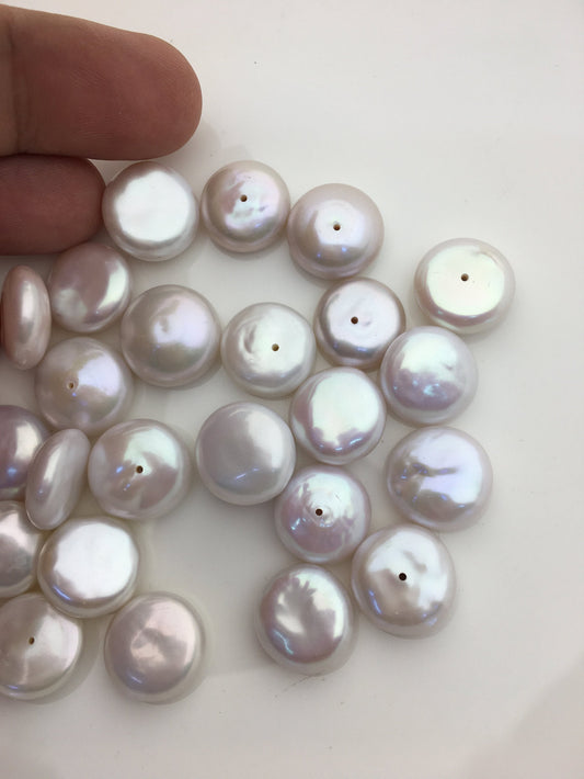 11pcs AA+ 14-15mm White Coin freshwater pearls,0.9mm bottom half hole,diy bead,COIN12-T15