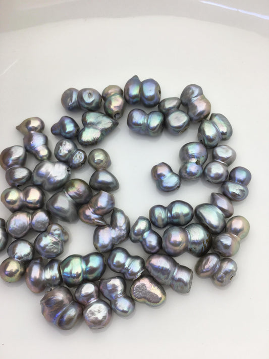 40pcs AA+ 9-13mm gray baroque freshwater pearls, 2.2mm large hole,ZS-T46