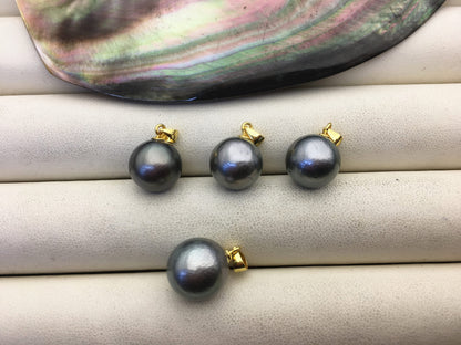 1pc 11-12mm Genuine Natural Gray Green Round Tahitian Pearl Pendant, natural color sea pearl,pearl necklace - NC1-T44-11