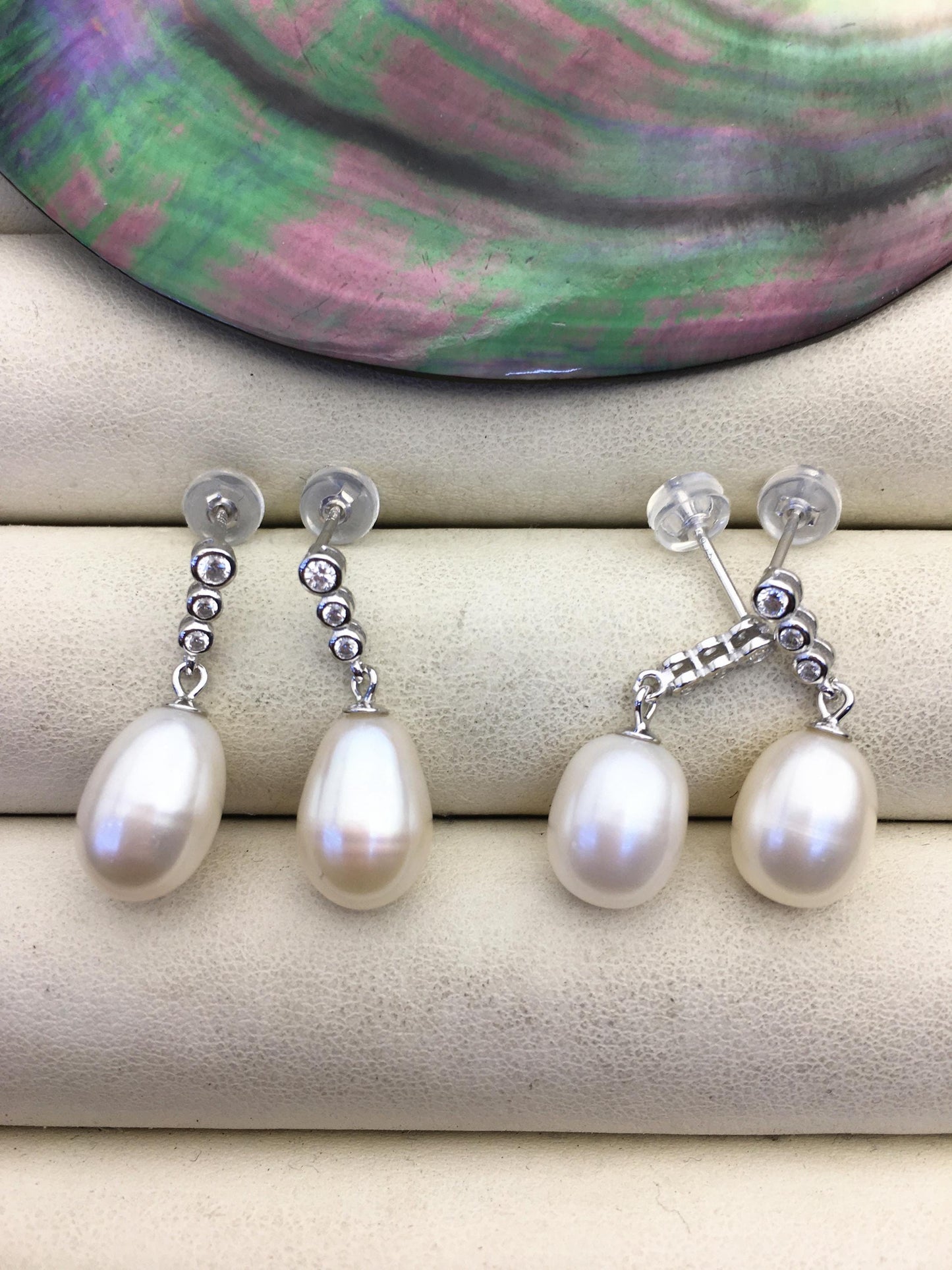 Simple AAA white rice pearl cz stud earrings,pearl for women for girl,SE3-107