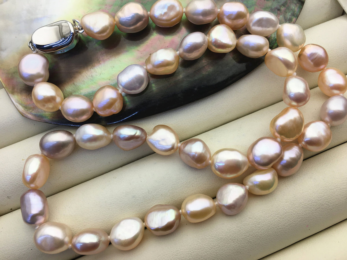 17.5'' AAA+ 9mm Pink Purple Mix Color Nugget Pearl necklace,pearl necklace, NPN1-023