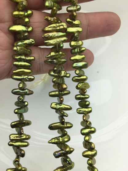 AA+ 4-5mm green Biwa Pearl Necklace,Genuine Fresh Water Pearl,Wedding Necklace,Mothers Day,ZS-80-10-28