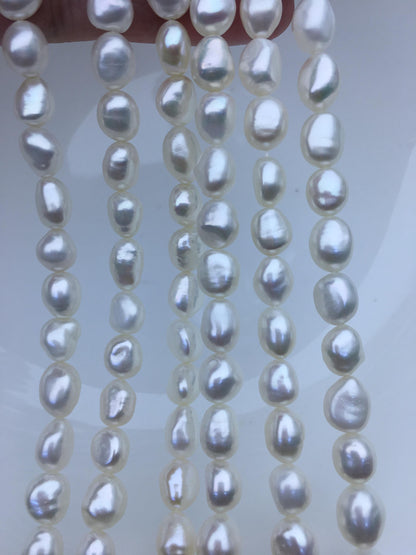 AAA 7.4-8.3mm white nugget freshwater pearls,white cultured freshwater baroque pearl bead string,LM8-3A-13