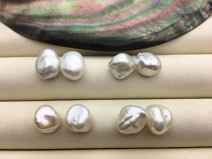 1 pair AAA+ 10-11mm White Thick keshi pearls Pair,for make stud earrings,baroque pearl,loose pearl beads,very high luster,ZS-127-62-27