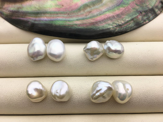 1 pair AAA+ 10-11mm White Thick keshi pearls Pair,for make stud earrings,baroque pearl,loose pearl beads,very high luster,ZS-127-62-27