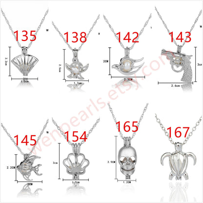 New 2PCS Cage Freshwater Pearl Pendant with Chain,Pearl Cage Pendant Necklace,Locket Cage pendants For Pearl Oysters With Pearls,AAL-001