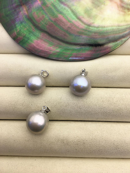 1pc AAA- 12-13mm big gray round freshwater pearl pendant,- NC1-027-2