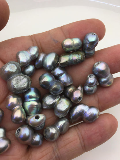 40pcs AA+ 9-13mm gray baroque freshwater pearls, 2.2mm large hole,ZS-T46