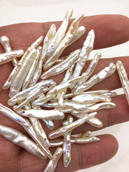 20pcs AAA 4-6mm white Toothpick Freshwater Pearls, top two-eight drill hole,ZS-80-4
