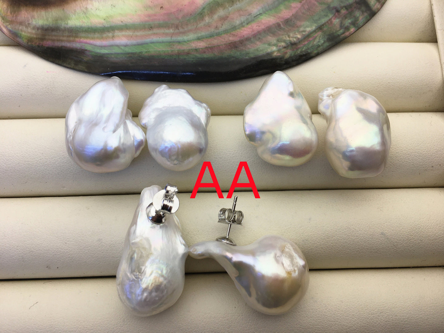 1 pair AAA/AA 14-17mmx20-28mm flame ball pearl stud earrings,sterling silver,earring with white baroque Natural Pearl,SE3-031-1