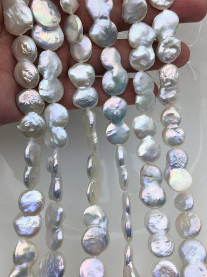 16'' AA+ 12-15mm White Big Coin freshwater pearls,diy bead,flat round pearl bead,COIN12-2A-2-4