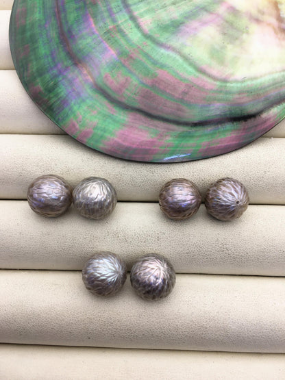 1 pair AAA 12-13mm Gray HandMade Carved Freshwater Pearl Beads For Earrings,CAC-T4