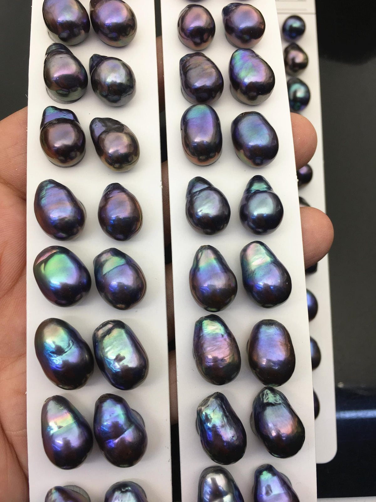 10pairs AAA 11-12mm Black Blue Rainbow baroque drop edison freshwater pearl Pair,top half hole,ED11-3A-2-25