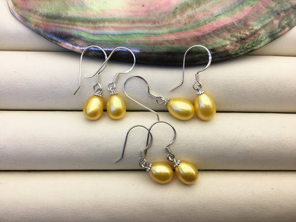 2 pairs AAA 6.5-7mm yellow freshwater pearl dangle earrings,S925 Sterling Sliver pearl earrings,SE3-T56