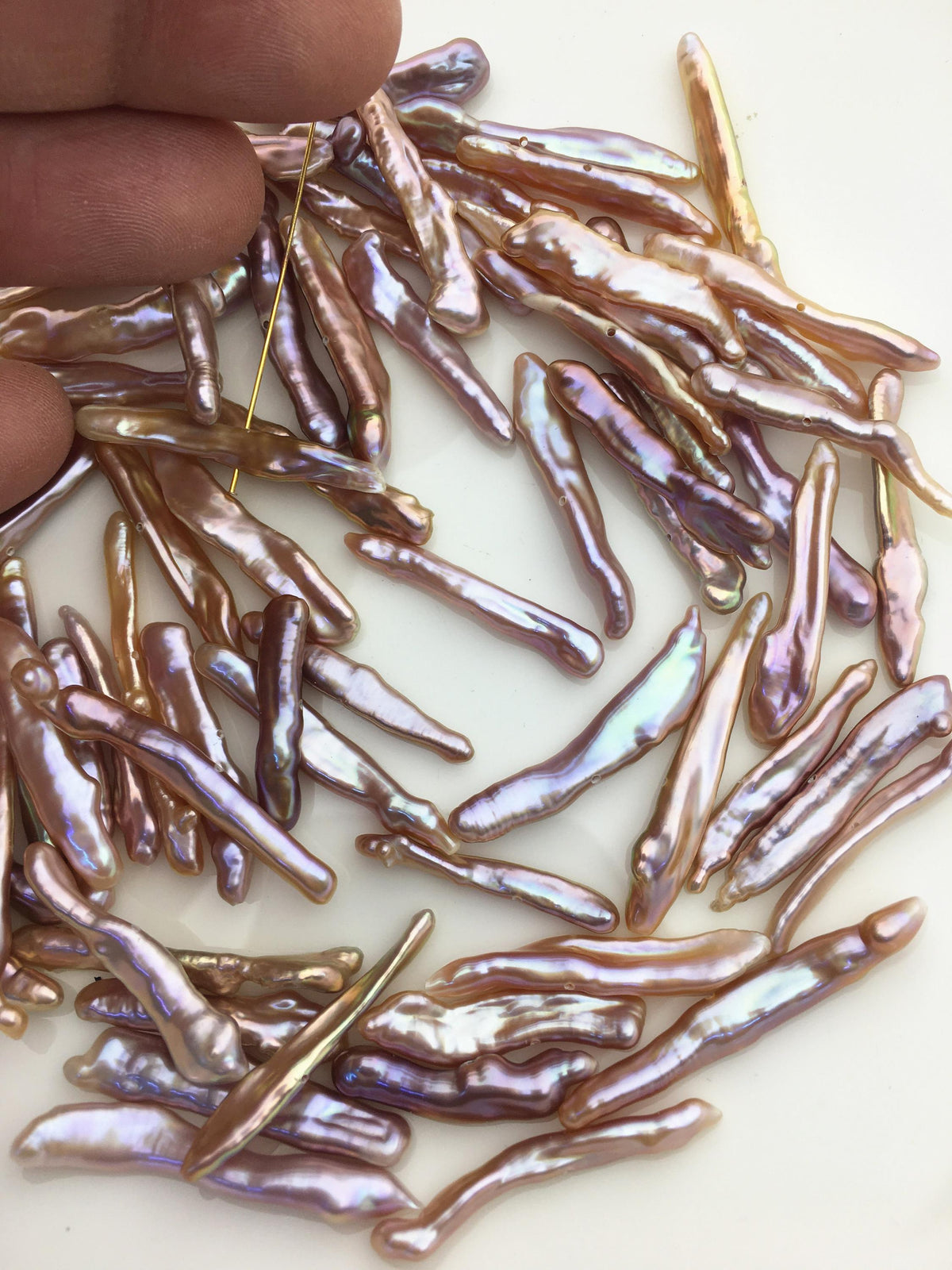 30pcs AAA 4-6mm natural purple rainbow Toothpick Freshwater Pearls, center drill hole,ZS-80-37