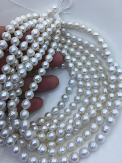 AA+ 7-9mm white ova near round Edison Freshwater Pearl,ED12-2A-5-30