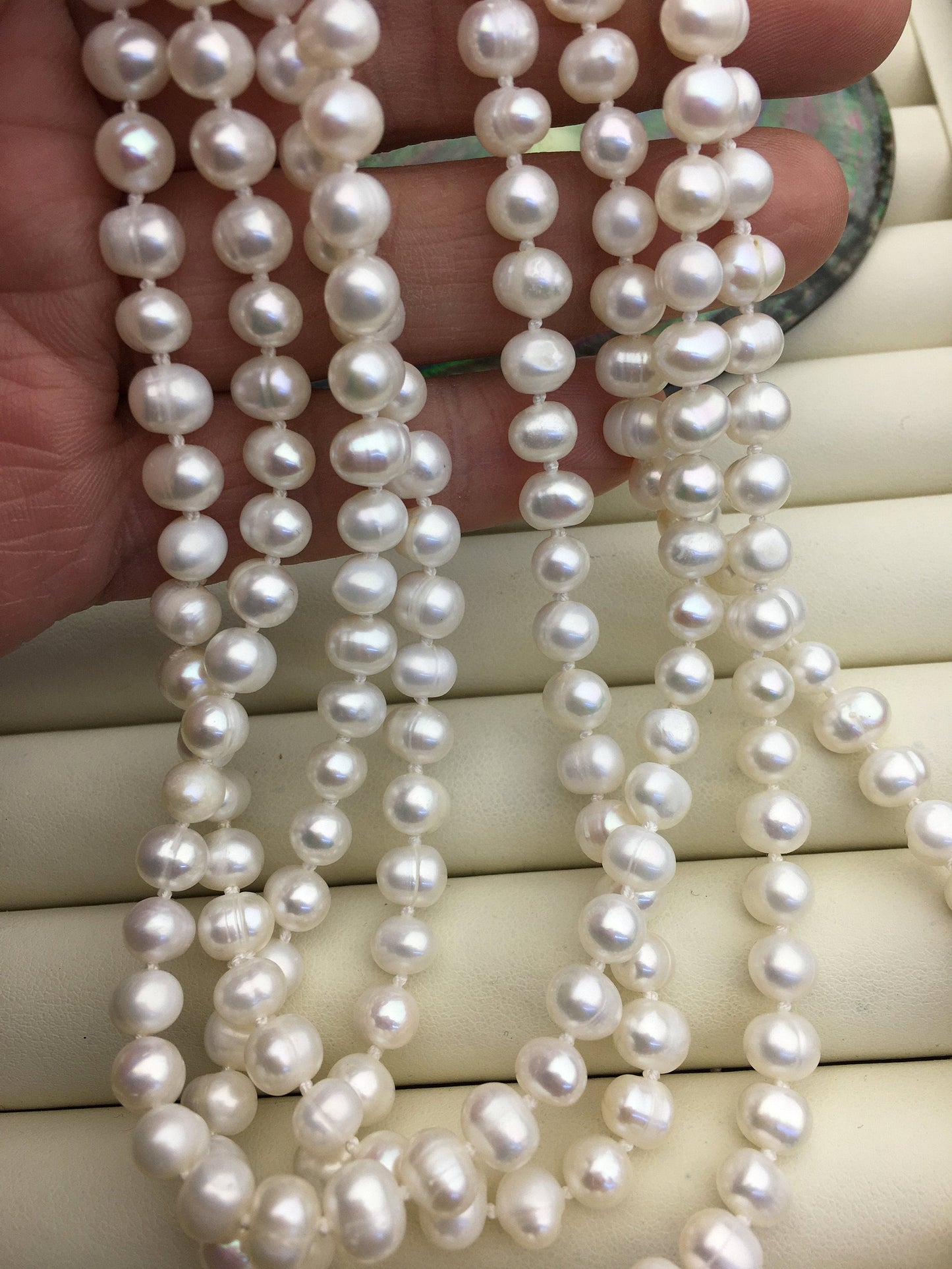 57'' AA+ 6mm white potato pearl Necklace,white Pearl necklace,NPN1-069