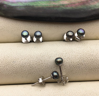 1 pair AAA 3.5-4mm green blue Pearl Stud Earrings, pearl earrings,S925 Sterling Silver,Wedding,classic pearl studs,SE1-T13