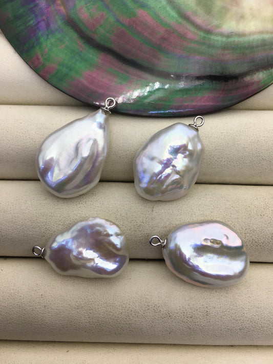 2pcs AA+ 16-18mm White Drop Coin Baroque pearl pendant,NC1-T5