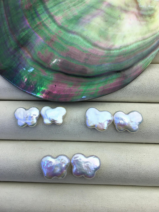 2 pairs AAA+ 10-11x13-15mm White butterfly Shape Freshwater Pearl White loose Beads Piar,wholesale,ZS-103-37-28