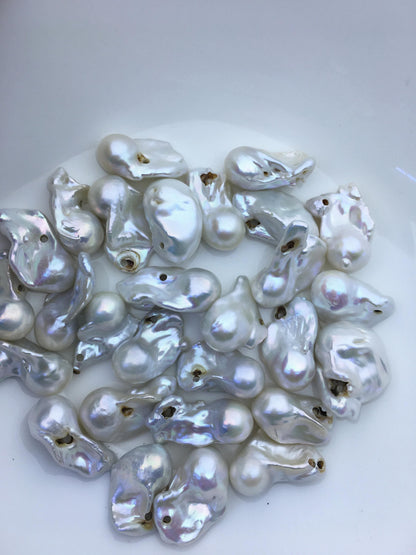 28pcs AA+ 13-21mm white flame ball pearl,2.2mm large hole,FL15-T4-36
