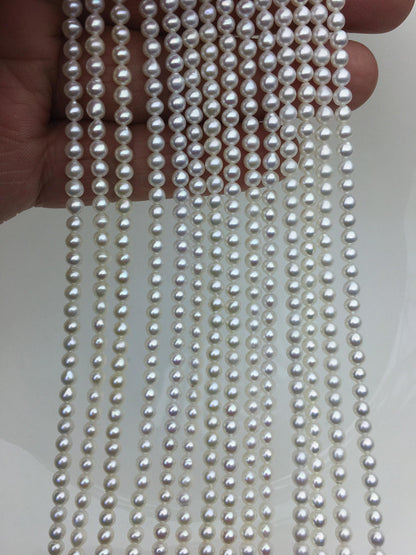 AAA 3.5-4mm* 3-5mm white oval rice pearls,full strand,genuine pearl,Cultured pearl,diy pearl beads,LR3-3A-34