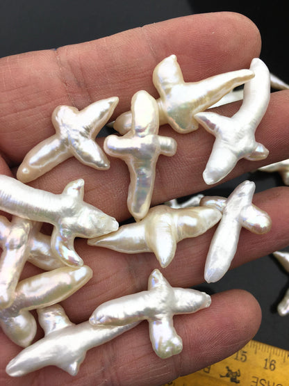 10pcs AAA 15-20mm Freshwater Pearl Loose Pearl Bead White Cross Pearl Loose Bead,no hole,ZS-100-3