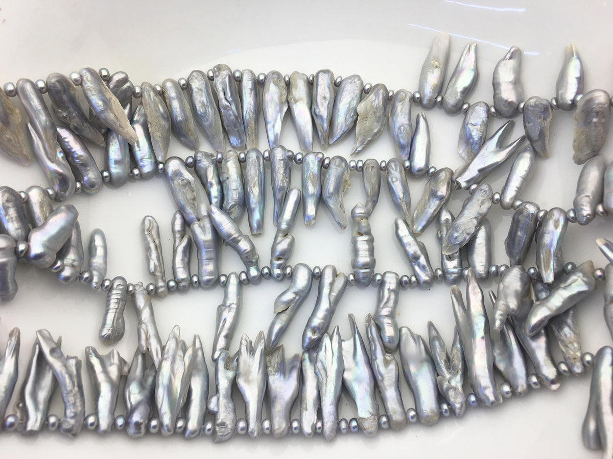 A 6-10mm gray Biwa Pearl Necklace,ZS-T7