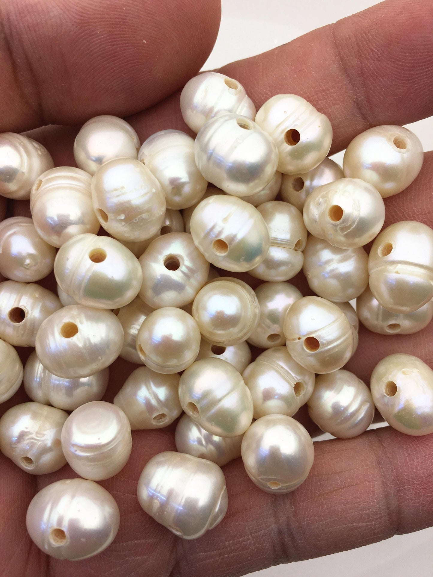 30pcs AA 10.4-11.4mm white 2.2mm large hole potato freshwater pearls, pearls for leather,CR11-2A-3