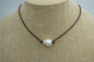 Huge pearl necklace,Leather Pearl Choker, Pearl Leather Necklace, White Freshwater pearl, Birthday, Black Leather Pearl necklace,Le2-019