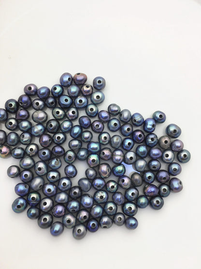50pcs AA+ 5.8-6.5mm black blue potato freshwater pearl,1.6mm large hole,CR6-2A-21