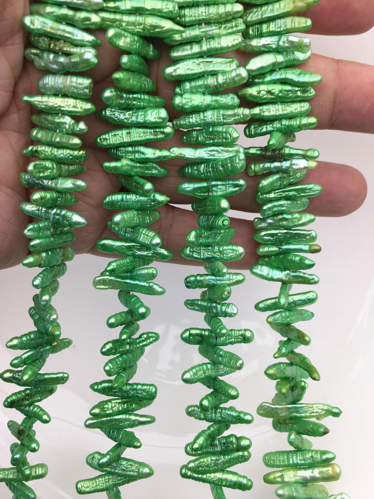 AA 4-5mm green Biwa Keshi Pearl Necklace,Genuine Fresh Water Pearl,Wedding Necklace,Mothers Day,ZS-80-10-49